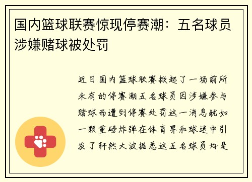 国内篮球联赛惊现停赛潮：五名球员涉嫌赌球被处罚